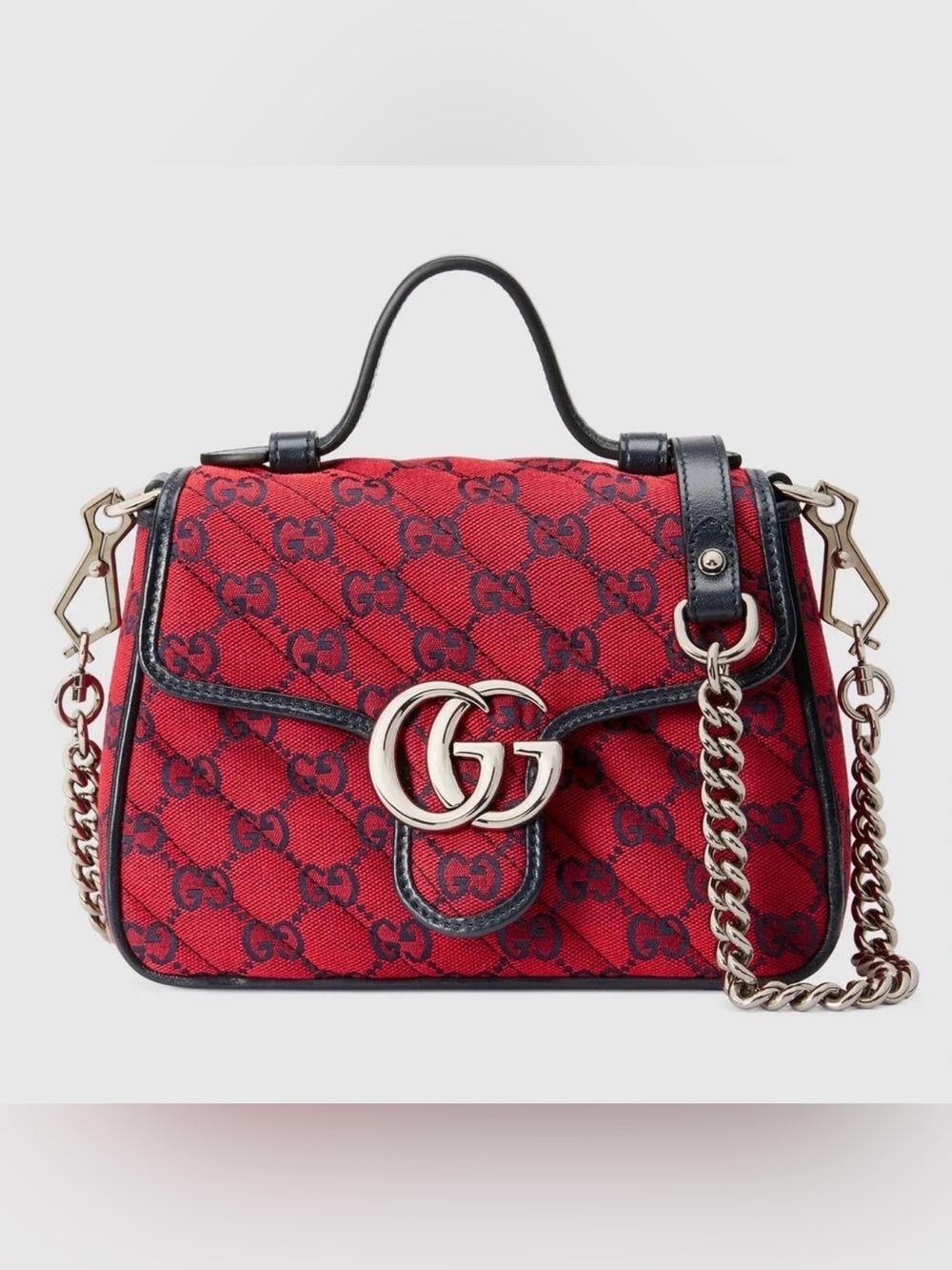 Gucci Red and Navy GG Top Handle Satchel with Chain